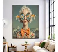 Impression sur Toile Femme Portant Des Lunettes Photo sur Toile Mer Tableau Decoration Murale pour Salon Couloir Salle de Bains d'intérieur Décoration, 70x50cm, Bleu Clair