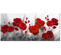 Impression sur Toile Fleurs Coquelicots Rouge Tableau Décoration Murale Déco Salon Image Peinture sur Toile 120x40cm Sans cadre