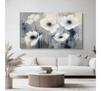 Impression sur toile Floral Abstrait Moderne, Gris Tableau mural moderne pour salon et chambre à coucher, Sans cadre, 100L x 50l cm