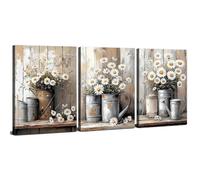 Impression sur Toile Floral Cadre Decoration Murale Rustique Marguerites | 30x40cm x3 Tableau Mural Nature Morte Style Vintage Ferme Tableau Decoration Murale Chambre Salon Affiche Murale Champêtre
