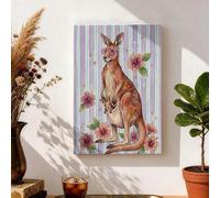 Impression sur toile florale kangas - Impression sur toile motif animal tropical violet vert - Décoration d'intérieur esthétique pour salon, chambre à coucher, bureau - 20,3 x 30,5 cm