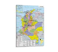 Impression sur toile géopolitique carte de la Colombie - Décoration murale moderne pour chambre à coucher - 40 x 60 cm