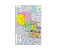 Impression sur toile géopolitique carte du Paraguay - Décoration murale moderne pour chambre à coucher - 20 x 30 cm