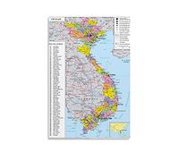 Impression sur toile géopolitique carte du Vietnam - Décoration murale moderne pour chambre à coucher - 50 x 75 cm
