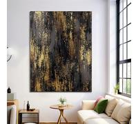 Impression Sur Toile Graffiti En Feuille D'Or - Style Industriel Vieilli Toile Peinture Image Tableau Décoration Murale Pour Chambre Peintures À L'Huile Or Noir Pour Salon Sans Cadre 70X100Cm