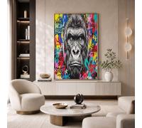Impression Sur Toile Graffiti Gorille Rue, Affiche Tableau Murale Gris Anthracite, Portraits D'Animaux Fascinants Photo Sur Toile Tableau Decoration Murale Pour Salon Couloir Salle De Bain 70X100Cm