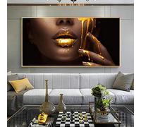 Impression sur toile grande taille Art mural moderne femmes noires visage avec affiche liquide d'or photos pour salon décor à la maison 164x80 cm sans cadre