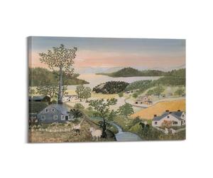Impression sur toile « Grandma Moses Great Works of Art House by The River » - 60 x 90 cm