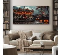 Impression Sur Toile Halloween Citrouille Tableau Decoration Murale Salon 70x140 cm 1 Pièce Tableau Decoration Murale Horreur Cirque Cadre en Bois Peinture Sur Toile Chambre