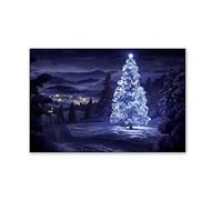 Impression sur toile Hiver Paysage Peinture sur Toile-Paysage de Noël Tableaux-affiches et impressions d'art mural de Vue nocturne de l'arbre de Noël-Decoration Murale 20x30cm(8x12in)Sans cadre