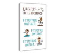 Impression sur toile « House Rules For Kids Little Buckaroos Short Life for Learning Right And Wrong » - Décoration murale pour chambre à coucher, bureau, chambre à coucher, bureau, cadre cadeau
