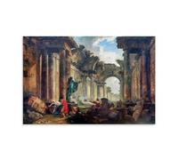 Impression sur toile Hubert Robert Vue imaginaire de la grande galerie du Louvre en ruines Décoration murale moderne pour chambre à coucher familiale, sans cadre 30 x 45 cm