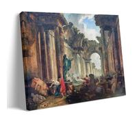 Impression sur toile Hubert Robert - Vue imaginaire de la grande galerie du Louvre en ruines - Décoration murale à suspendre - Cadre cadeau - 50 x 75 cm