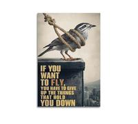 Impression sur toile « If You Want to Fly » - Impression sur le thème des oiseaux - Poster de motivation - Impression sur toile libératrice - Décoration murale artistique moderne à suspendre - 30 x 45