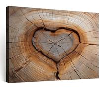 Impression sur Toile Imprimée Minimalisme Extrême Grain Bois Forme Cœur Forêt, Image sur toile Cadre Tableau Marron Clair Decoration Murale 120 x 60 cm - Tableaux Muraux Horizontal pour Salon Chambre