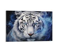 Impression sur toile imprimée tigre blanc cool encadrée à rayures noires et prête à être accrochée