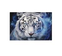 Impression sur toile imprimée tigre blanc cool encadrée à rayures noires et prête à être accrochée