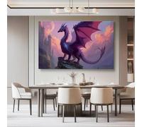 Impression sur Toile Intissé 1 Pièce Fantaisie Dragon Rochers Château - Tableau Décoration Appartement Coloré Sans cadre Photo Peinture - Décoration murale pour salon et chambre 120L x 40l cm