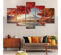 Impression sur Toile intissee 5 Parties Tableau Tableaux Decoration Murale Photo Image Artistique Photographie Graphique,tableau 5 parties Saison d'automne et montagne cadre,tableau xxl 200x100cm