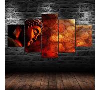 Impression sur Toile intissee 5 Parties Tableau Tableaux Decoration Murale Photo Image Artistique Photographie Graphique,tableau 5 parties Statue de Bouddha Paysage Rouge cadre,tableau xxl 200x100cm