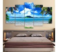 Impression sur Toile intissee 5 Parties Tableau Tableaux Decoration Murale Photo Image Artistique Photographie,tableau 5 parties Escapade relaxante en mer sur l’île cadre,tableau xxl 200x100cm