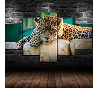 Impression sur Toile intissee 5 Parties Tableau Tableaux Decoration Murale Photo Image Artistique Photographie,tableau 5 parties Jaguar chat sauvage yeux tristes Animal cadre,tableau xxl 200x100cm