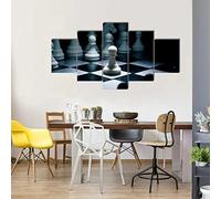 Impression Sur Toile Intissee 5 Pieces, Échecs En Noir Et Blanc Decoration Murale Salon Moderne Tableaux Decoration Murale Hd Affiche Photo Pour Le Salon Mur Art, (Xxl/Sans Cadre 200 X 100-9W1S-W2W