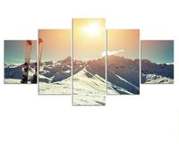 Impression Sur Toile Intissee Paysage Neige Montagne Ski 5 Parties Tableau Tableaux Decoration Murale Photo Image Artistique Photographie Graphique (Sans Cadre 200 X 100 Cm) Bureau Hôt-75419171524139