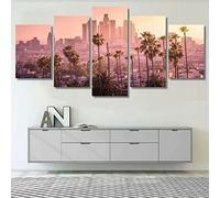 Impression Sur Toile Intissee Vue Sur Le Centre-Ville De Los Angeles 5 Parties Tableau Tableaux Decoration Murale Photo Image Artistique Photographie Graphique Avec Cadre 100 X 50 Cm Bureau Hôtel Mur