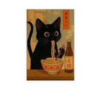 Impression sur toile japonaise voleur de chat - Décoration murale pour salon, chambre à coucher - 60 x 90 cm