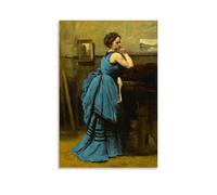 Impression sur toile Jean Baptiste Camille Corot - La femme en bleu - Art mural classique - Décoration d'intérieur - 30 x 45 cm