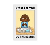 Impression sur toile « Kisses If You Do The Dishes » - Décoration murale pour salon, chambre à coucher - 30 x 45 cm