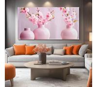 Impression Sur Toile Le 70L x 50l cm, Coloré Decoration Gros plan Vase en céramique Fleurs de cerisier Murale Salon - Image sur Toile Art mural pour salon - Décoration murale d'hôtel, Sans cadre