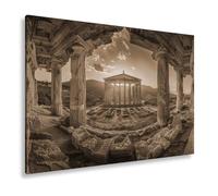 Impression sur toile Le salut du soleil illumine un temple des temps passés Format : 60 x 40 cm Effet : sépia XXL Impression d'art sur châssis Décoration de salon