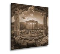 Impression sur toile Le salut du soleil illumine un temple des temps passés Format : 60 x 60 cm Effet : sépia XXL Impression d'art sur châssis Décoration de salon