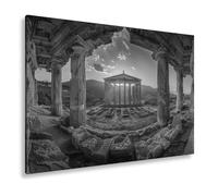 Impression sur toile Le salut du soleil illumine un temple des temps passés Format : 70 x 50 cm Effet : noir et blanc XXL Impression d'art sur châssis Décoration de salon