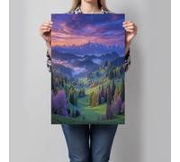 Impression sur Toile Lever Soleil Sur Forest Hills Image Peinture Tableaux de Mur Beauté Naturelle Vallée Affiche Sans Cadre Décoration Murale pour Salon, Chambre, Salle de Bain, 50x70cm, Bleu-Violet