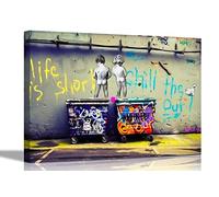 Impression sur toile « Life Is Short Chill The Duck Out » par Banksy - Illustration graffiti - 76 x 50 cm