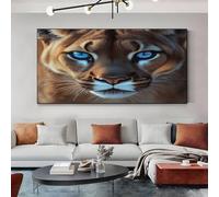 Impression sur Toile Lions Animaux avec Cadre en Bois Caramel Tableau Decoration Murale pour Salon, Bureau ou Couloir, Prêt à Accrocher 80x120 cm