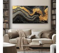 Impression sur Toile Luxe Texture de Marbre Cadre Decoration Murale Salon Abstrait Éclaboussure D'encre Tableau Mural Noir Or Tableaux Decoratifs Muraux Abstrait Moderne Prêt à Accrocher 80x120 cm