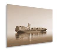 Impression sur toile Majesté du cargo dans un lac calme Format : 100 x 70 cm Effet : sépia XXL Impression d'art sur châssis Décoration de salon