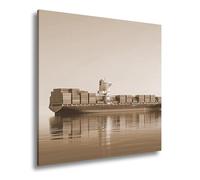Impression sur toile Majesté du cargo dans un lac calme Format : 40 x 40 cm Effet : sépia XXL Impression d'art sur châssis Décoration de salon