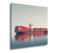 Impression sur toile Majesté du cargo dans un lac calme Format XXL 60 x 60 cm Impression d'art sur châssis Décoration murale pour salon