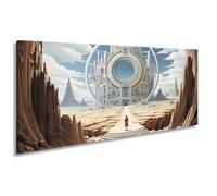 Impression sur toile Majestueuse Architecture du désert ouvrant une porte vers l'infini Panorama à l'infini 100 x 50 cm XXL Impression d'art sur châssis Décoration murale pour salon