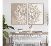 Impression sur toile mandala floral beige aux couleurs neutres - Décoration murale bohème - Tableau Zen Yoga - Salon - Décoration intérieure - 40 x 60 cm - Sans cadre