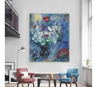 Impression sur toile Marc Chagall « Les Anémones » - Peinture à l'huile sur toile - Décoration murale pour la maison (60 x 80 cm)