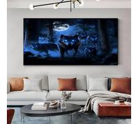 Impression Sur Toile Meute De Loups Abstraite Tableau Decoration Murale 60x120 cm 1Partie Bleu Foncé Salon Peinture Tableaux Moderne Décoration Chambre, Sans Cadre