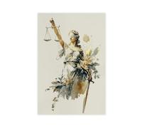 Impression sur toile minimaliste avec fleurs et écailles de justice (2) - Décoration murale pour salon, chambre à coucher - 50 x 75 cm