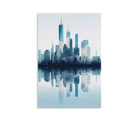 Impression sur toile minimaliste bleue d'horizon de New York - Décoration murale moderne pour chambre à coucher, salon - 60 x 90 cm