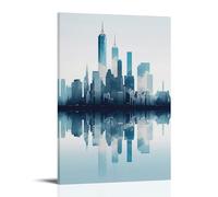Impression sur toile minimaliste bleue d'horizon de New York - Impression sur toile - Décoration murale moderne pour chambre à coucher, salon - 60 x 90 cm - Style cadre